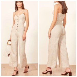 NWT Reformation Torta Linen Jumpsuit Buttons Sand